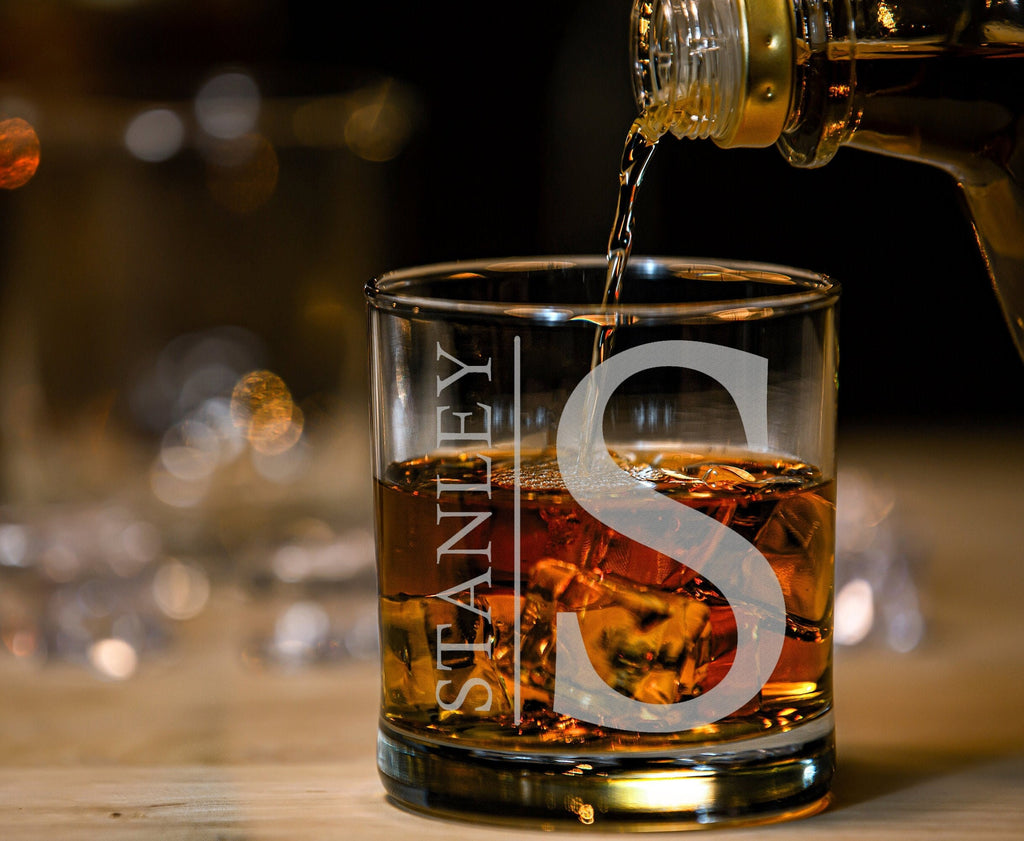 Personalized Whiskey Glass, Custom Glass Gifts for Him, Etched Groomsman Glasses, Bourbon Glass for Whiskey Drinkers, Christmas Gift for Him