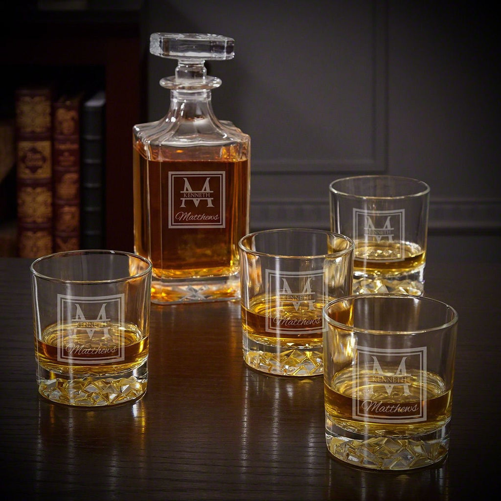 Personalized Whiskey Glasses Set - Glacier Bottom Custom Whiskey Glass Set, Engraved Bar Glasses, Engraved Bourbon Glasses