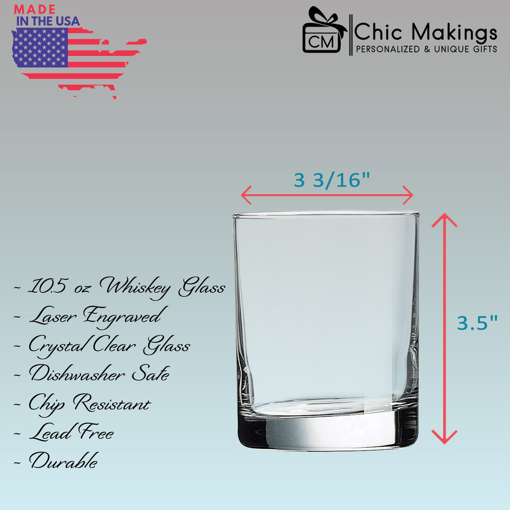 Personalized Whiskey Glass, Custom Glass Gifts for Him, Etched Groomsman Glasses, Bourbon Glass for Whiskey Drinkers, Christmas Gift for Him