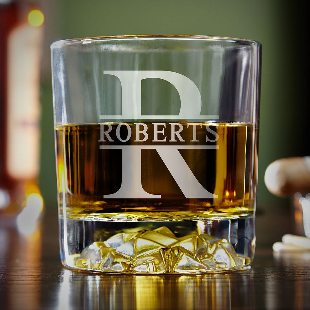 Personalized Whiskey Glasses Set - Glacier Bottom Custom Whiskey Glass Set, Engraved Bar Glasses, Engraved Bourbon Glasses