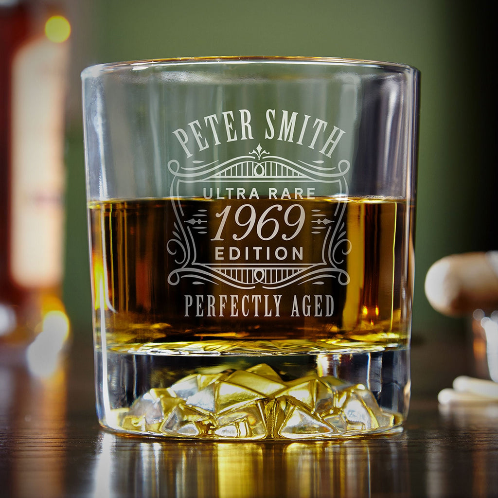 Personalized Whiskey Glasses Set - Glacier Bottom Custom Whiskey Glass Set, Engraved Bar Glasses, Engraved Bourbon Glasses