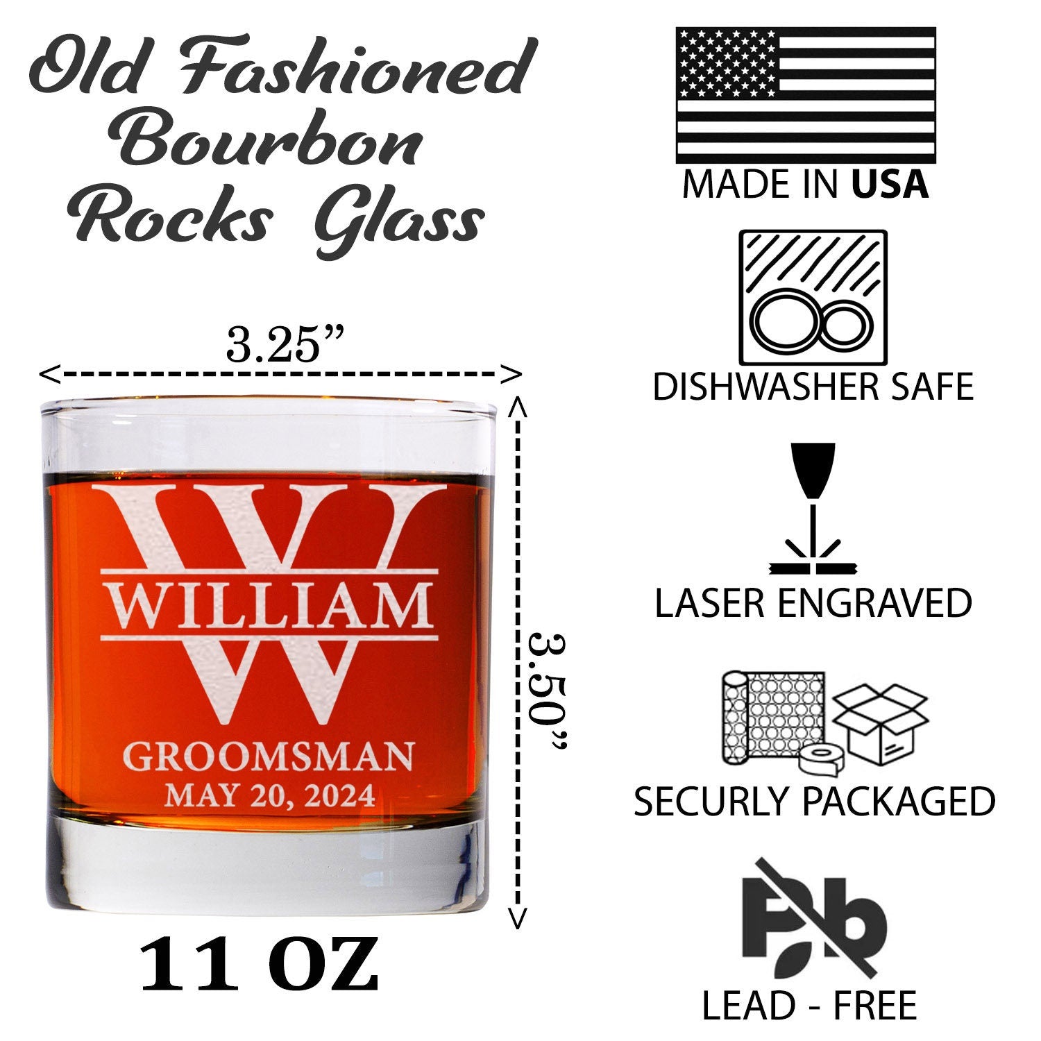 Groomsman 11oz Whiskey Glass, Engraved Old Fashion, Groomsmen Gift Idea, Personalized Groomsman - Best Man Gift, Wedding Shot Glasses