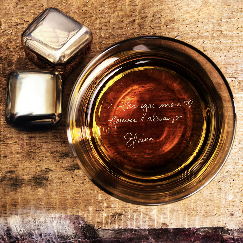 Personalized Handwriting Whiskey Glass - Engrave Your Handwritten Message on Bottom Rock Glass