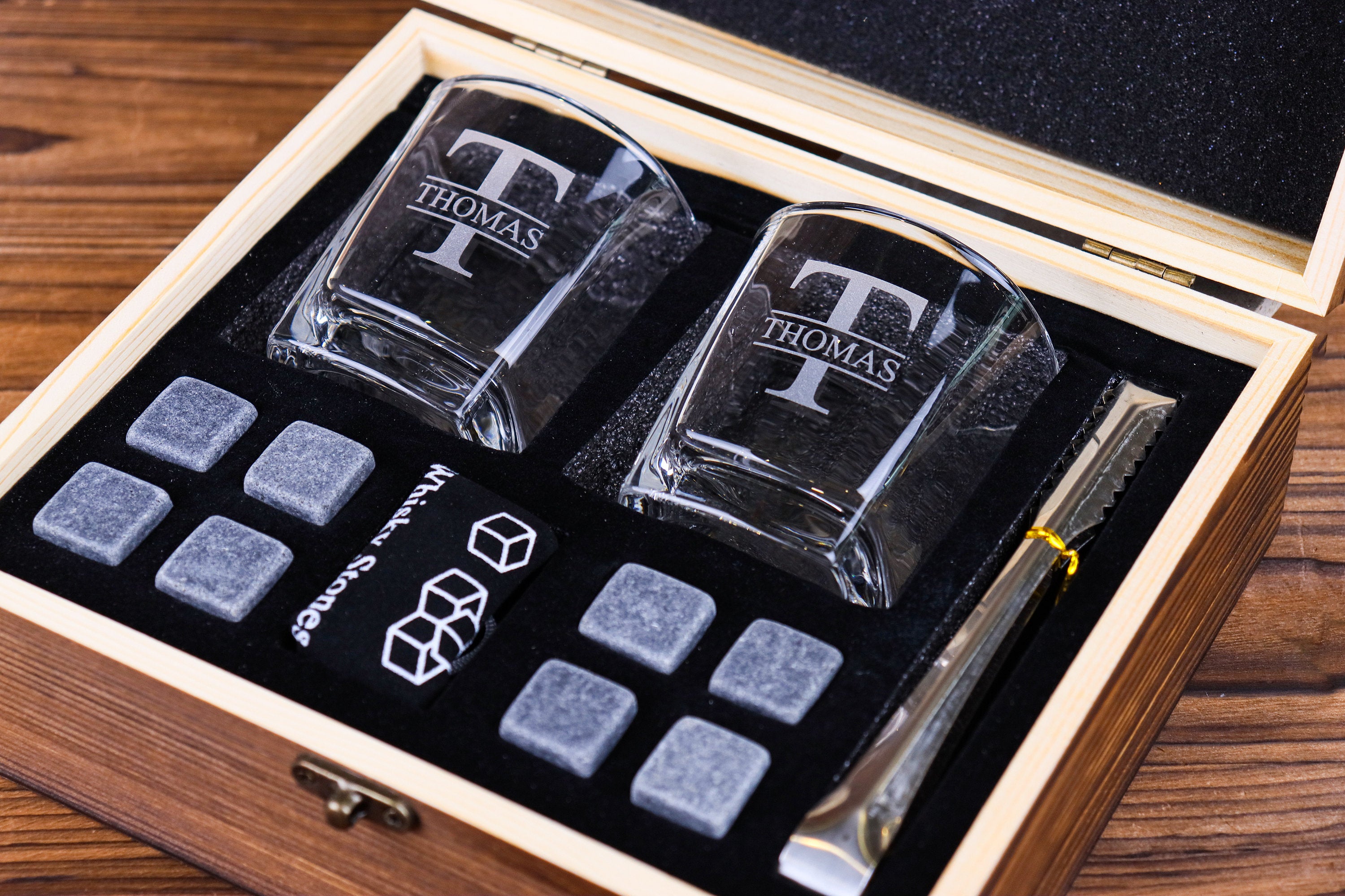 Personalized Whiskey Glass Set with Wooden Box, Groomsmen Gift, Best Man Gift, Groomsman Proposal, Boyfriend Gift, Gifts for Men