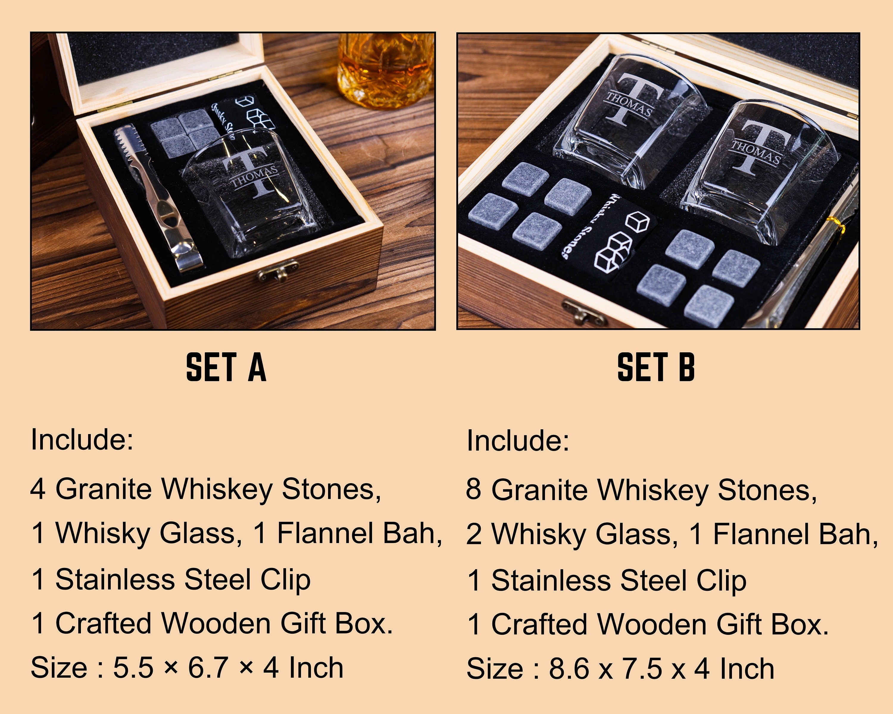 Personalized Whiskey Glass Set with Wooden Box, Groomsmen Gift, Best Man Gift, Groomsman Proposal, Boyfriend Gift, Gifts for Men