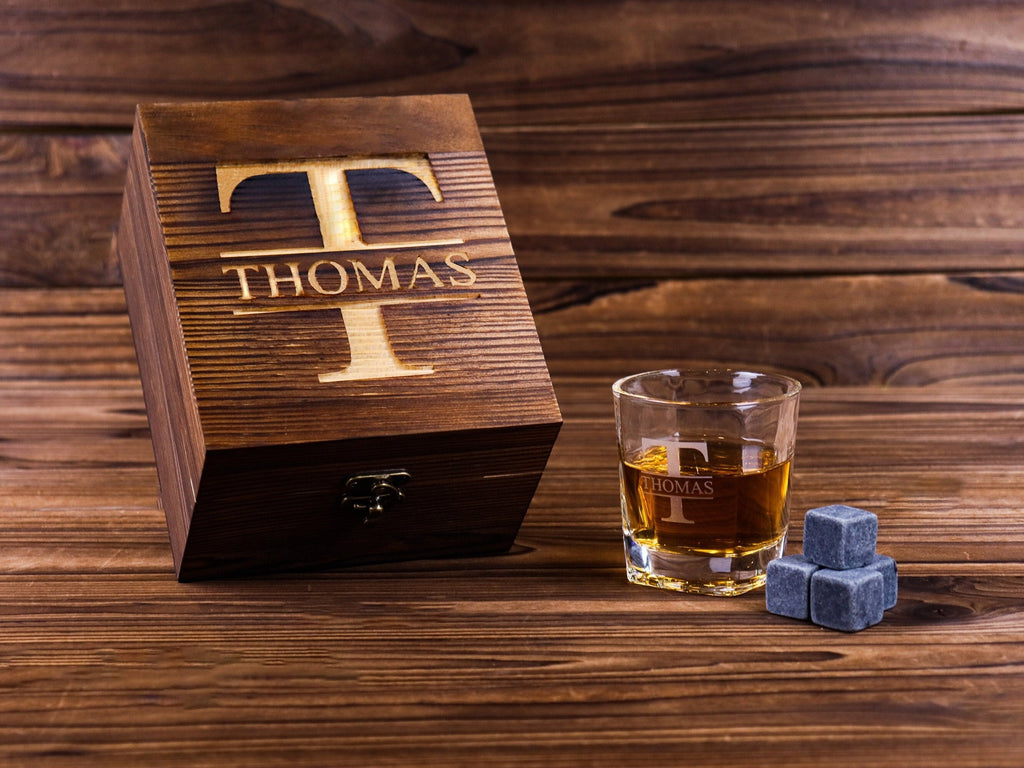 Personalized Whiskey Glass Set with Wooden Box, Groomsmen Gift, Best Man Gift, Groomsman Proposal, Boyfriend Gift, Gifts for Men