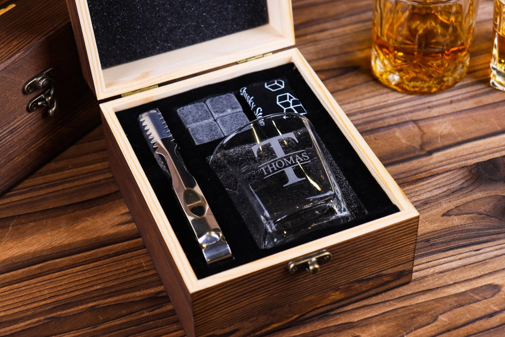 Personalized Whiskey Glass Set with Wooden Box, Groomsmen Gift, Best Man Gift, Groomsman Proposal, Boyfriend Gift, Gifts for Men