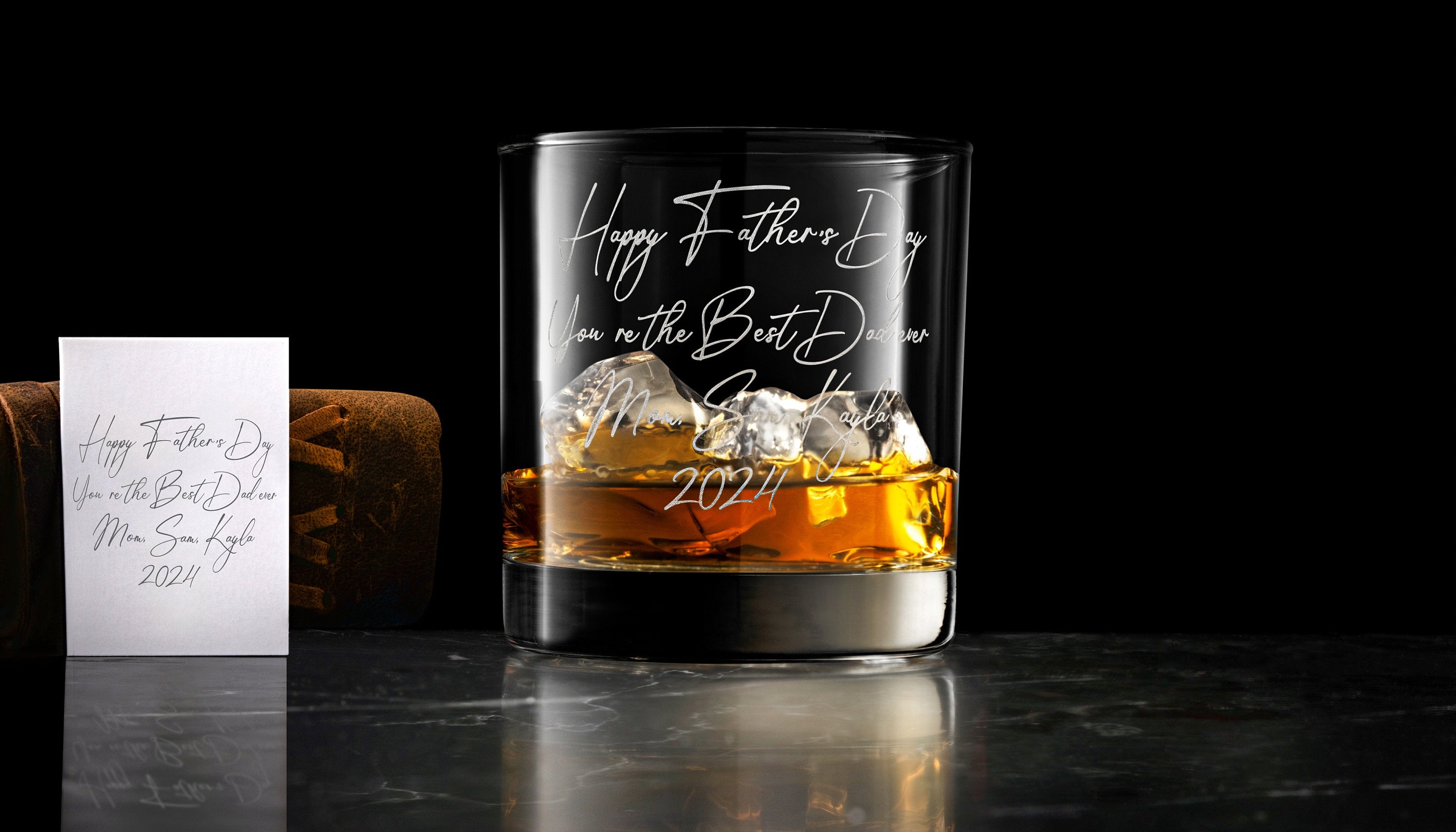 Personalized Whiskey Rock Glass, Father's Day Custom Gift for Husband, Dad, and Him, Handwritten Message on Bottom