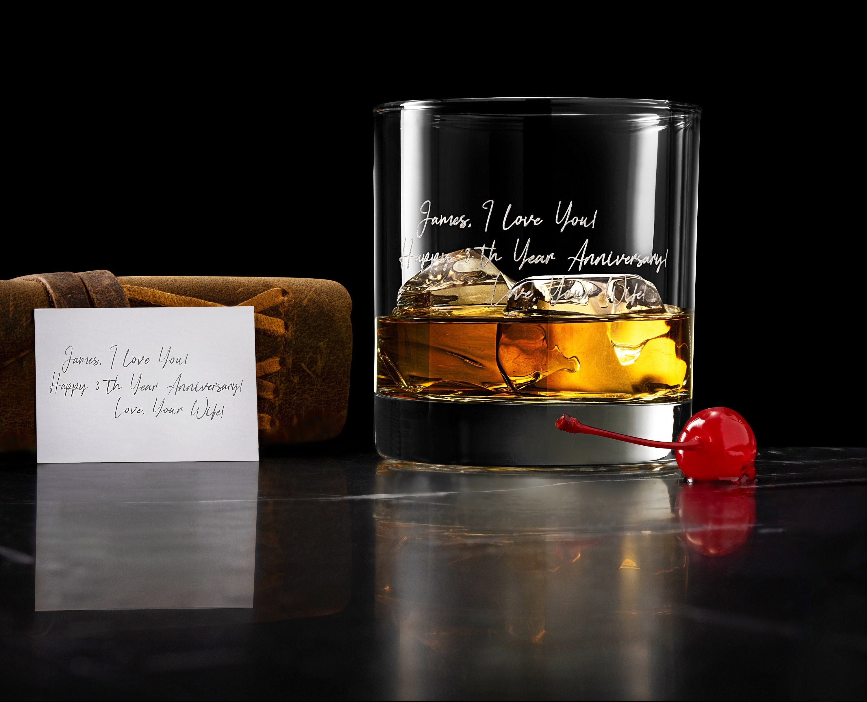 Personalized Whiskey Rock Glass, Father's Day Custom Gift for Husband, Dad, and Him, Handwritten Message on Bottom