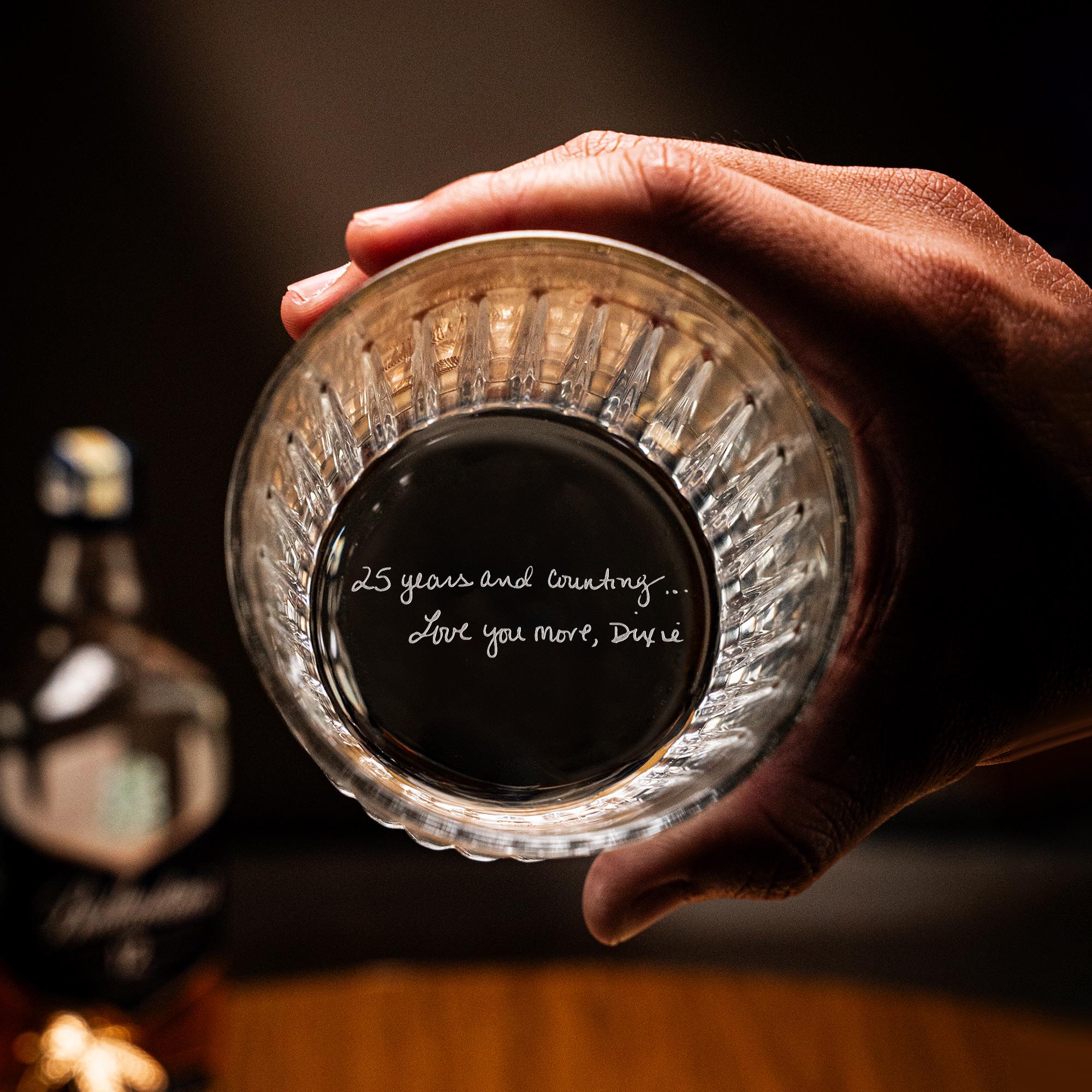 Personalized Handwriting Whiskey Glass - Engrave Your Handwritten Message on Bottom Rock Glass