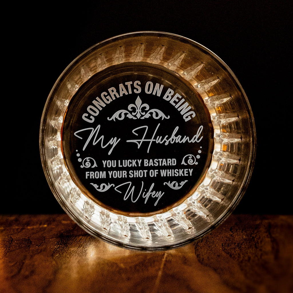 Congrats On Being My Husband Whiskey Glass - Custom Father's Day Gifts for Husband - Engraved Whiskey Glass for Him