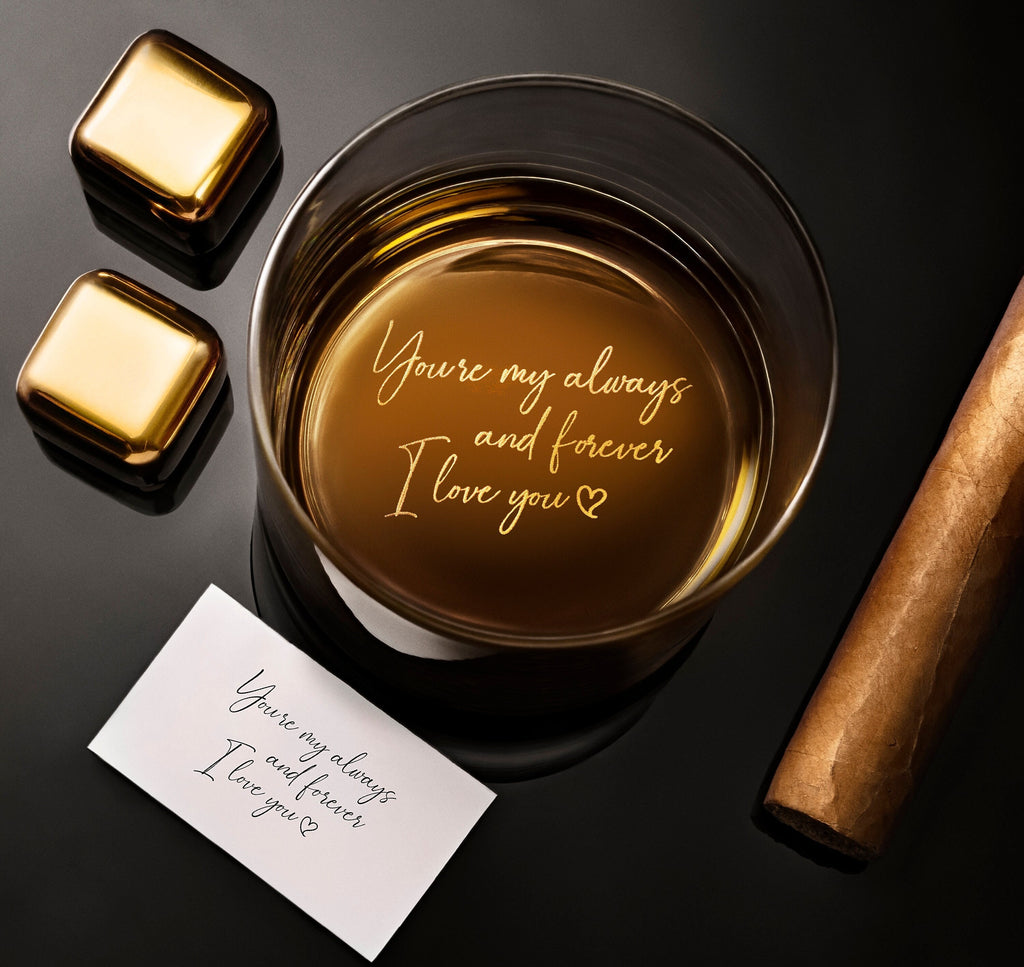 Engraved Whiskey Glass with Custom Photo & Handwriting - Perfect Personalized Christmas Gift for Dad and Husbands, Free Gift Box