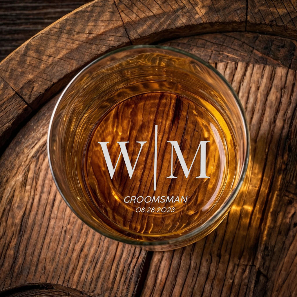 Custom Monogram Whiskey Glass, Personalized 11oz Whiskey Tumbler, Engraved Whiskey Gift for Groomsmen, Birthdays, Anniversaries, Weddings