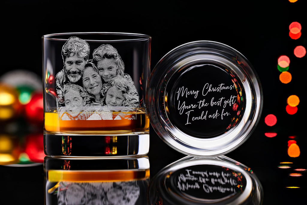 Engraved Whiskey Glass with Custom Photo & Handwriting - Perfect Personalized Christmas Gift for Dad and Husbands, Free Gift Box