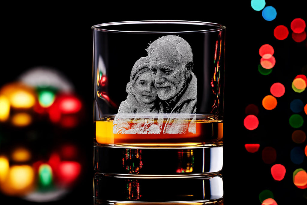 Engraved Whiskey Glass with Custom Photo & Handwriting - Perfect Personalized Christmas Gift for Dad and Husbands, Free Gift Box