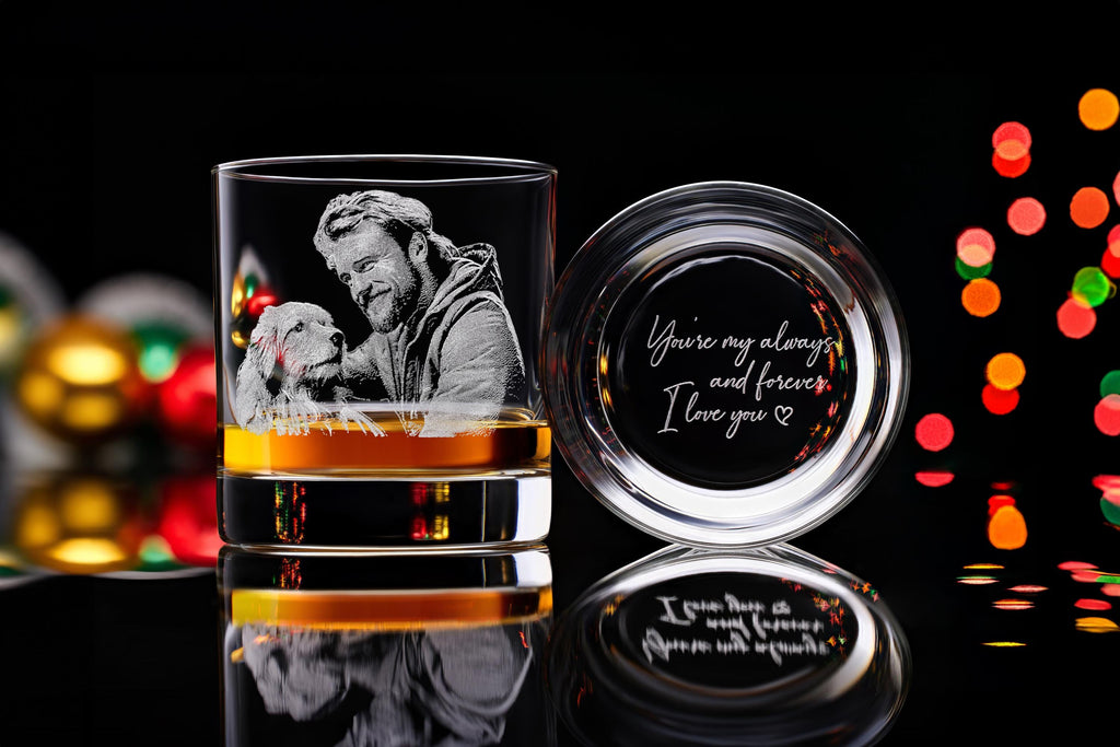 Engraved Whiskey Glass with Custom Photo & Handwriting - Perfect Personalized Christmas Gift for Dad and Husbands, Free Gift Box