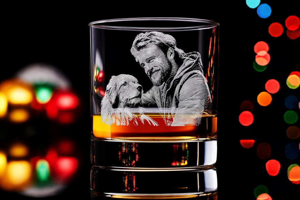 Engraved Whiskey Glass with Custom Photo & Handwriting - Perfect Personalized Christmas Gift for Dad and Husbands, Free Gift Box