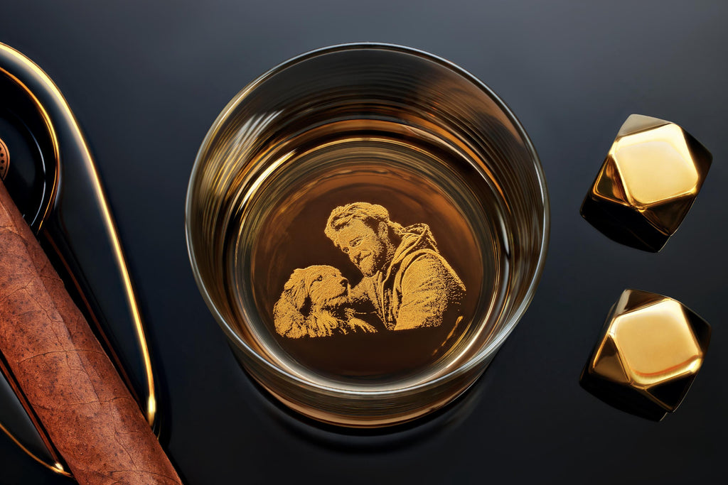 Engraved Whiskey Glass with Custom Photo & Handwriting - Perfect Personalized Christmas Gift for Dad and Husbands, Free Gift Box