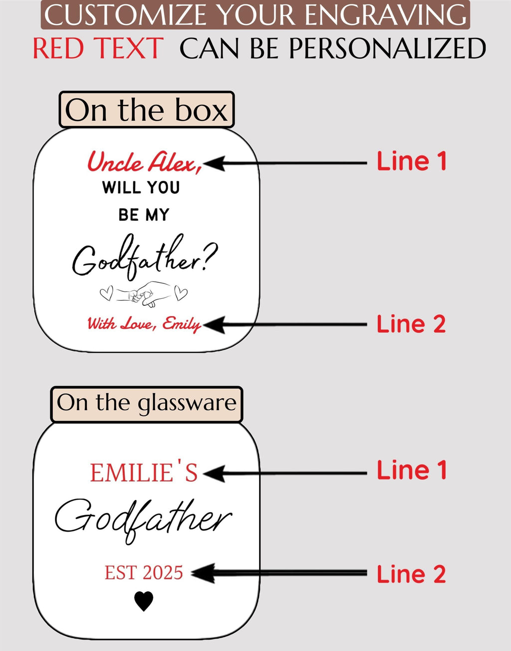 Be My Godfather - Proposal Box with Custom Whiskey Glass, Engraved Gift Set, Padrino Gift, Personalized Whiskey Decanter, Etched Whiskey Set