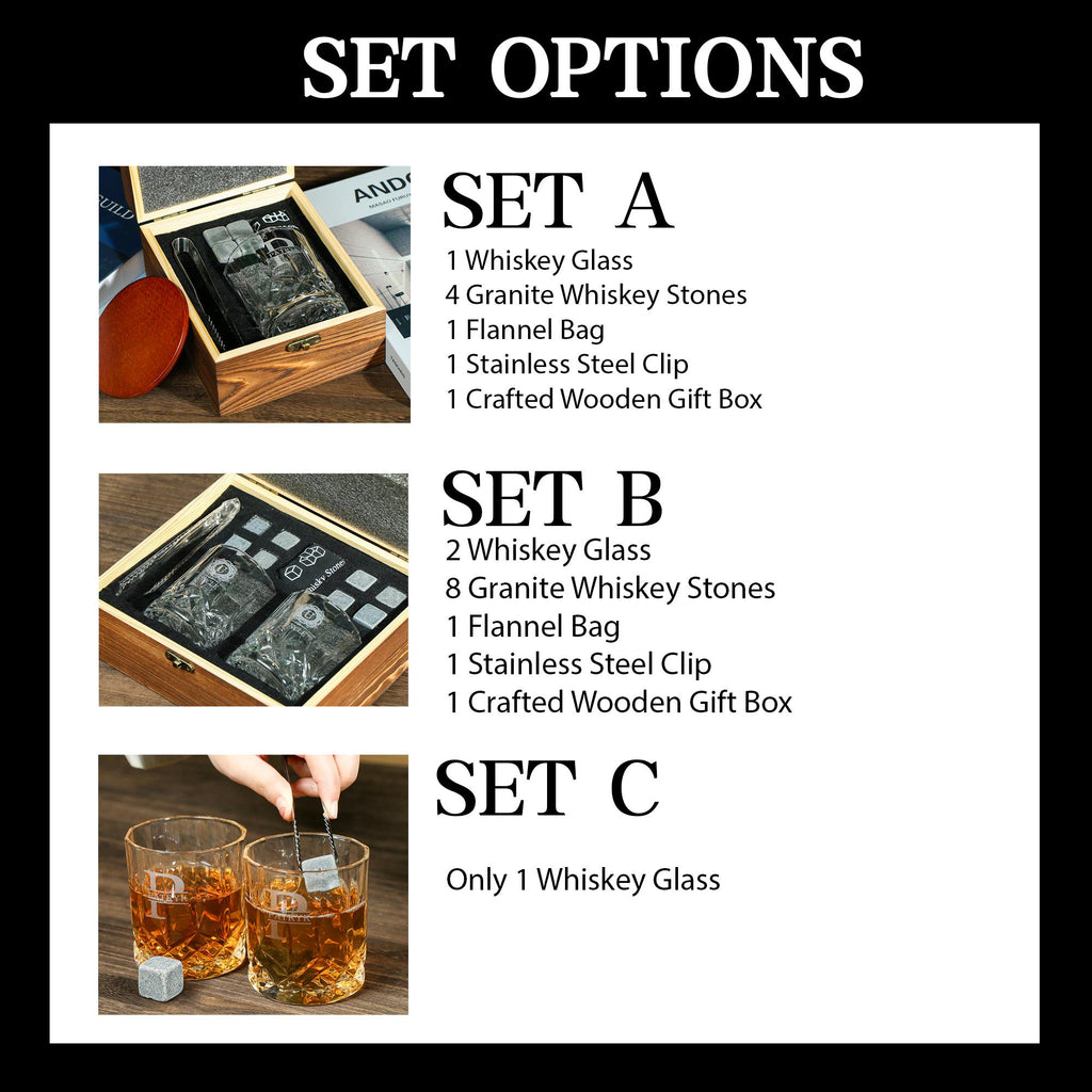 Personalized Whiskey Glass Set with Wooden Box, Groomsmen Gift, Groomsman Proposal, Boyfriend Gift, Gifts for Men,Housewarming Gift