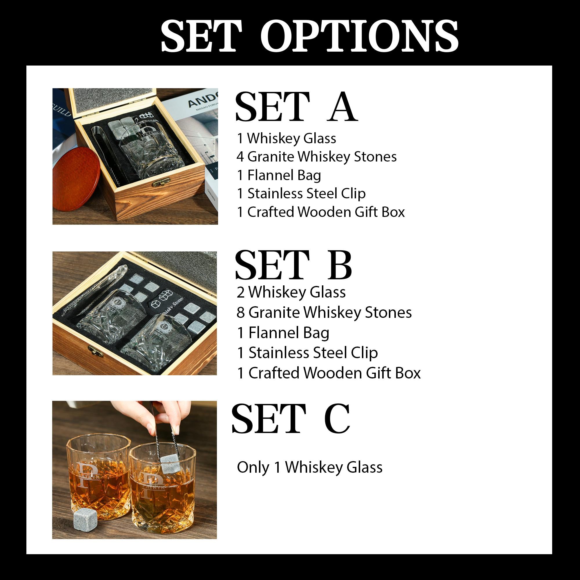 Personalized Whiskey Glass Set with Wooden Box, Groomsmen Gift, Groomsman Proposal, Boyfriend Gift, Gifts for Men,Housewarming Gift