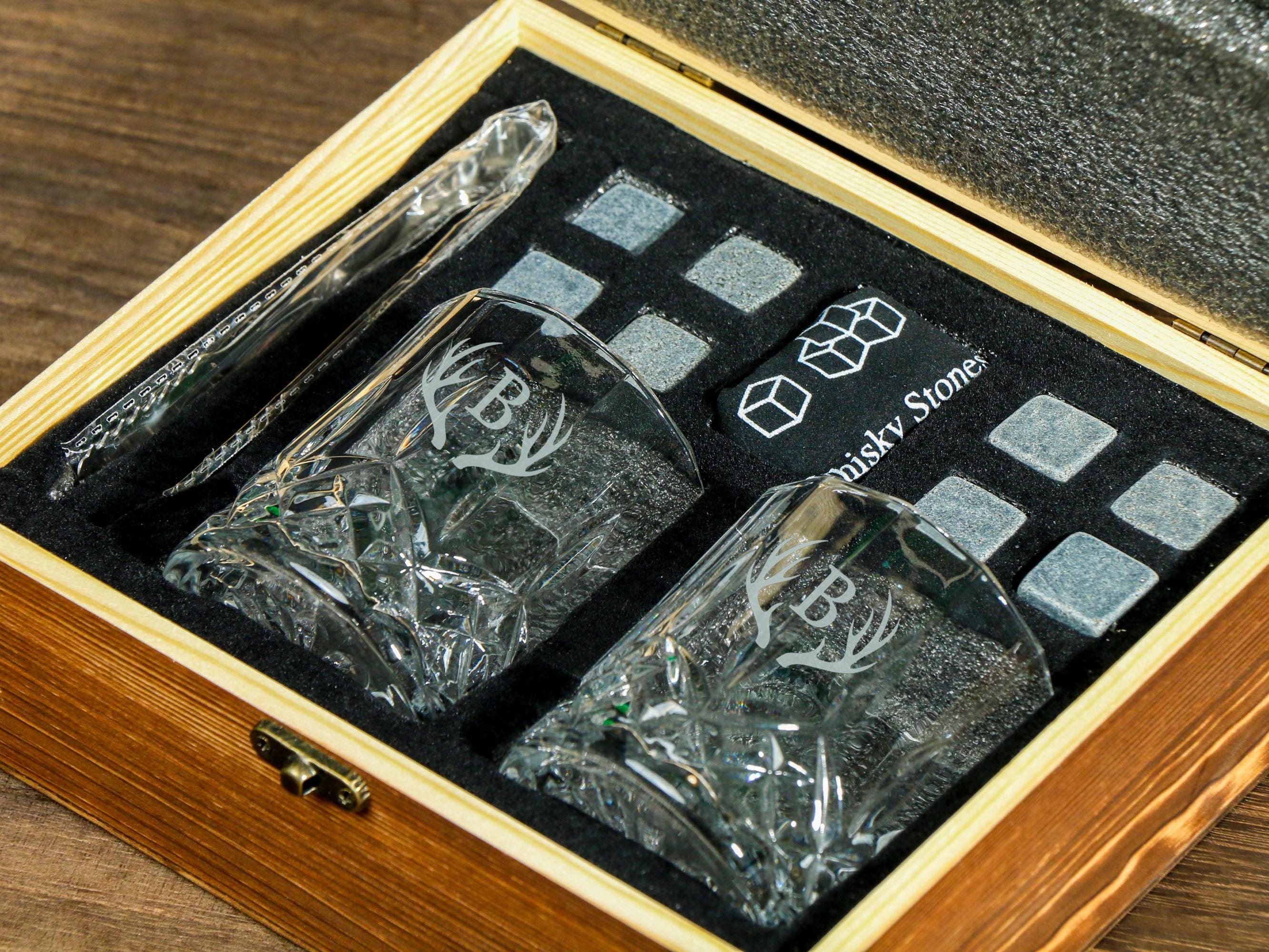 Personalized Whiskey Glass Set with Wooden Box, Groomsmen Gift, Groomsman Proposal, Boyfriend Gift, Gifts for Men,Housewarming Gift