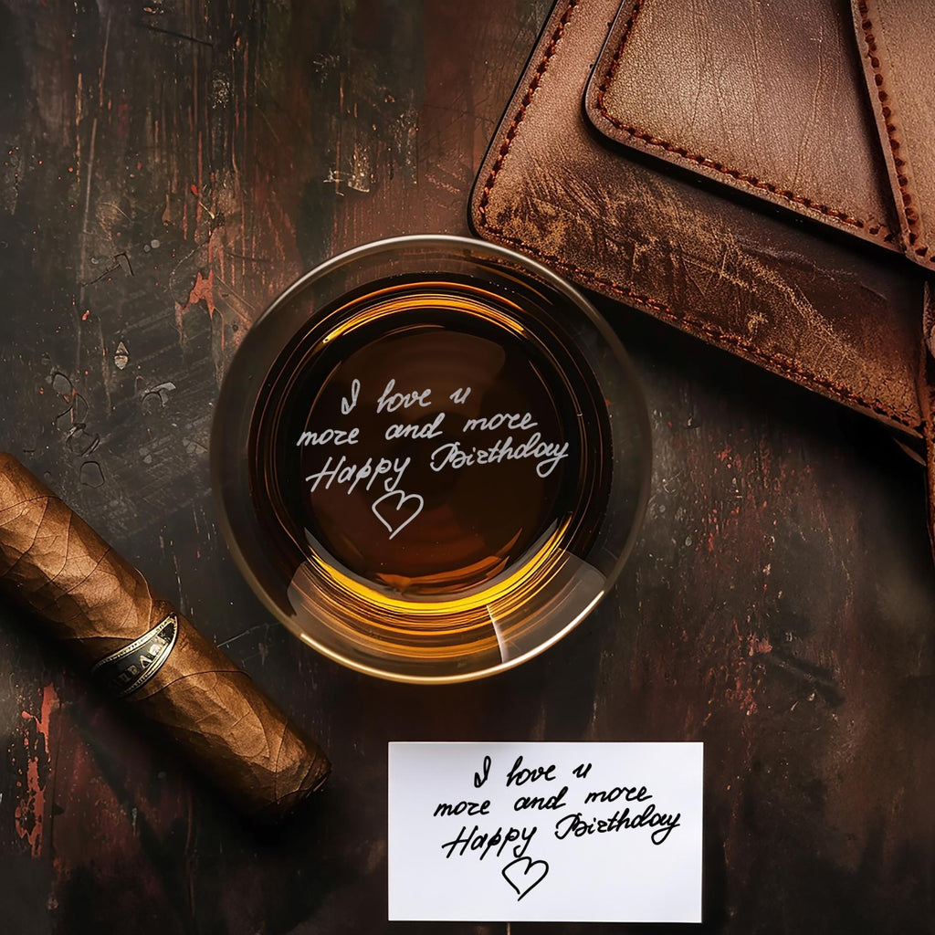 Personalized Photo on Whiskey Glass - Custom Engraving Photo on Whiskey Glass - Engrave Your Handwritten Gift Message with Photo on Glass