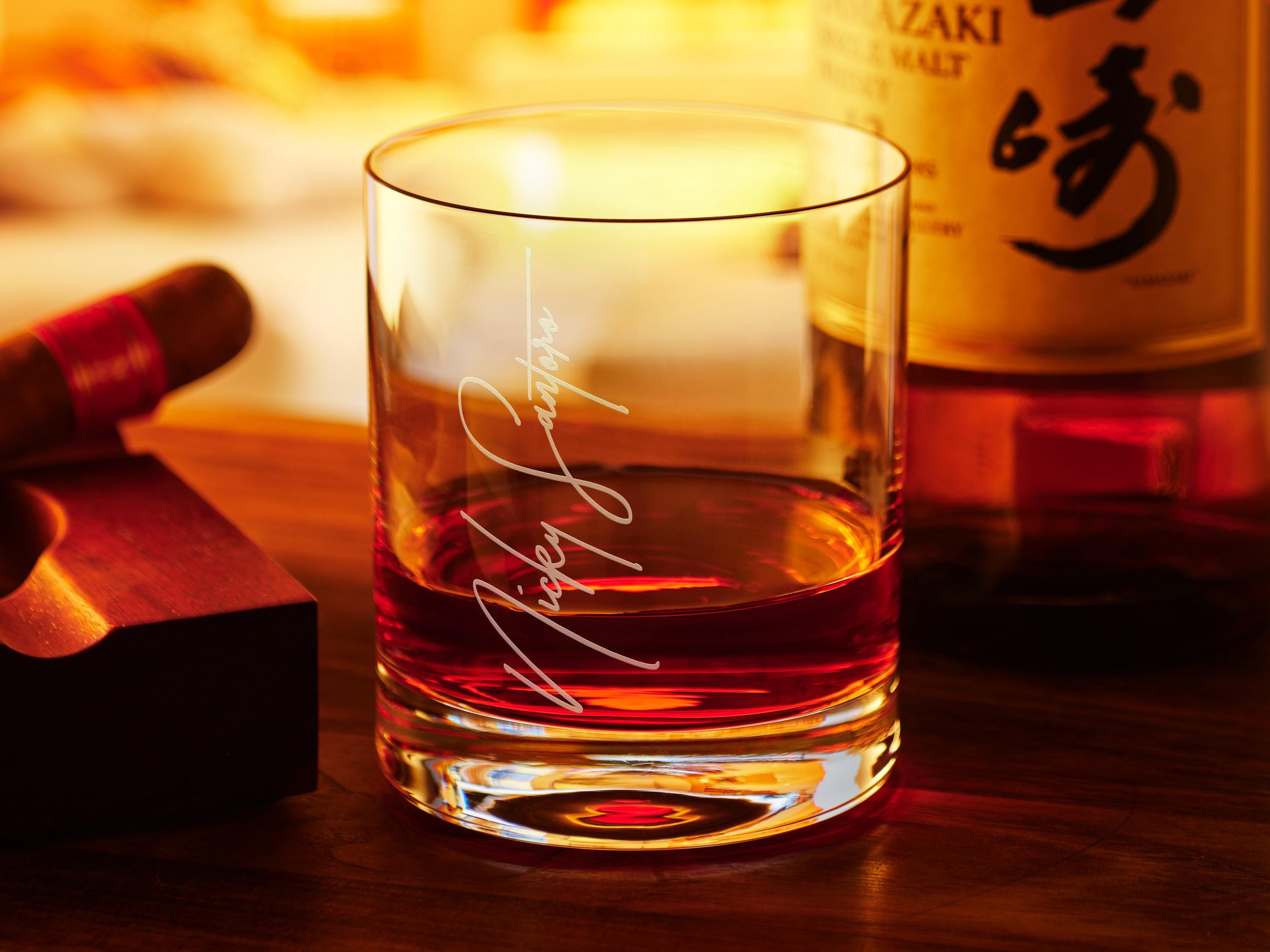 Crystal Whiskey Glasses Personalized Fine European Crystal Handwritten Message Engraved Side and Bottom Secret Note Anniversary Gift for Him