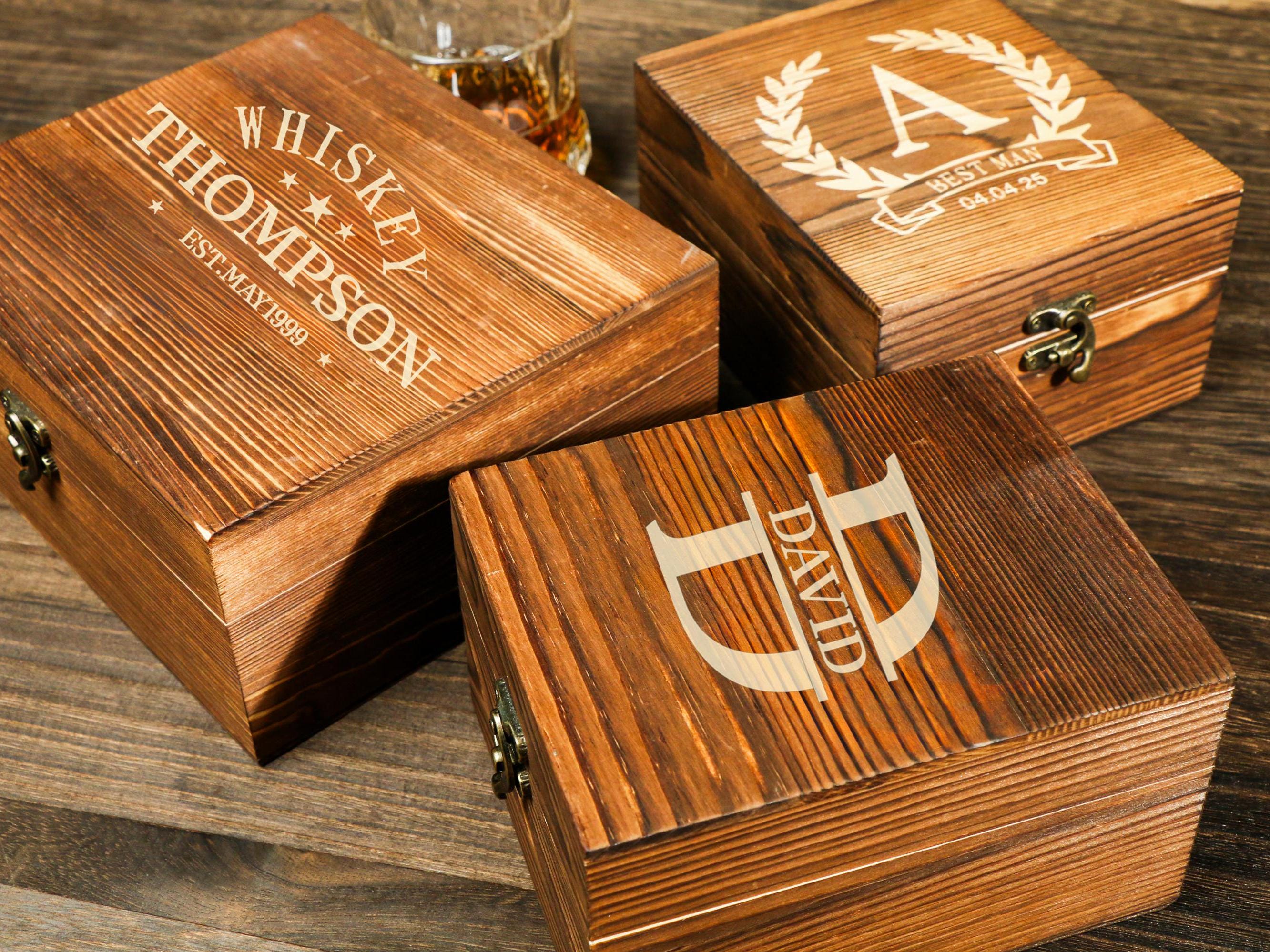 Personalized Whiskey Glass Set with Wooden Box, Groomsmen Gift, Groomsman Proposal, Boyfriend Gift, Gifts for Men,Housewarming Gift