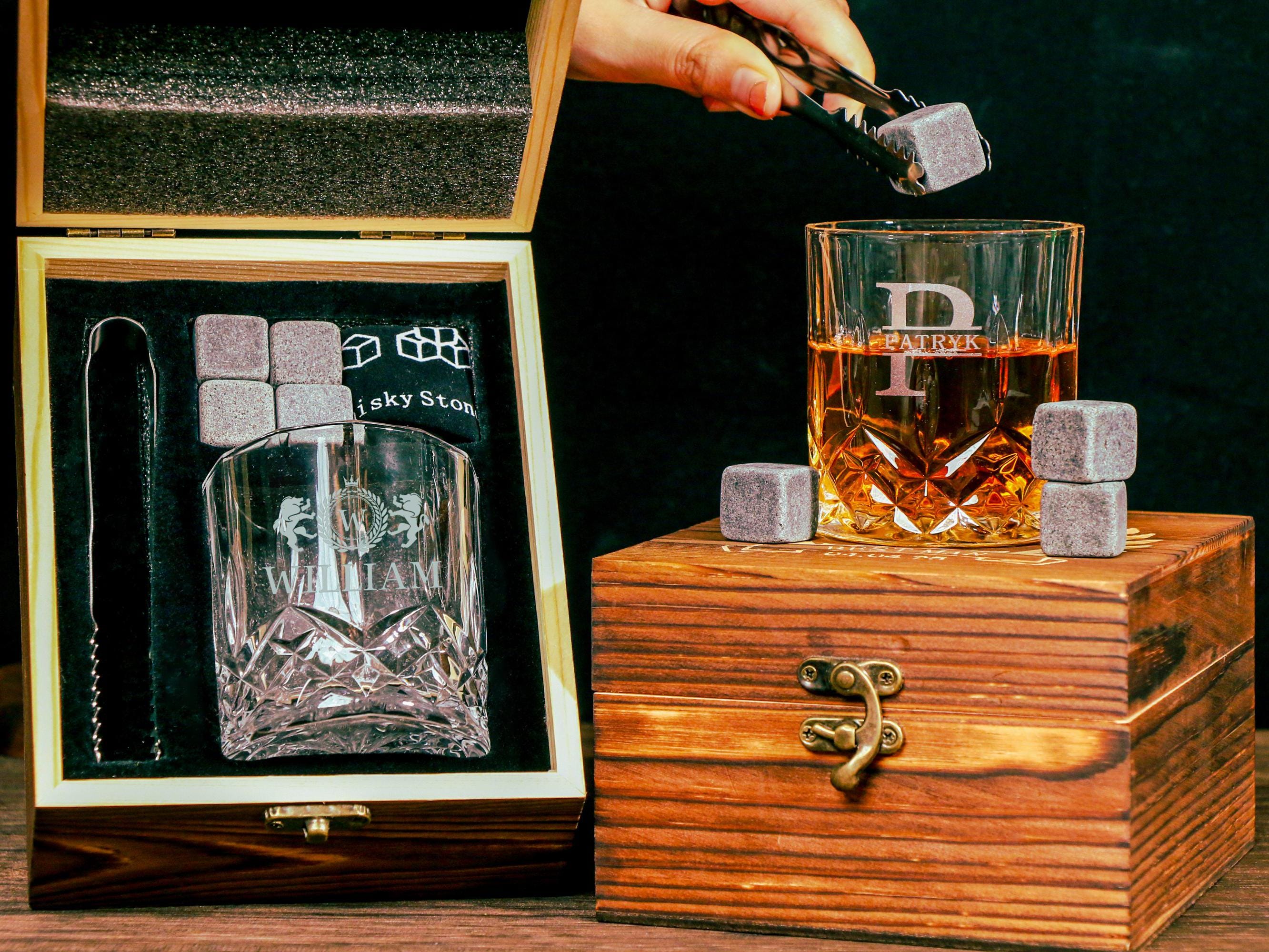 Personalized Whiskey Glass Set with Wooden Box, Groomsmen Gift, Groomsman Proposal, Boyfriend Gift, Gifts for Men,Housewarming Gift