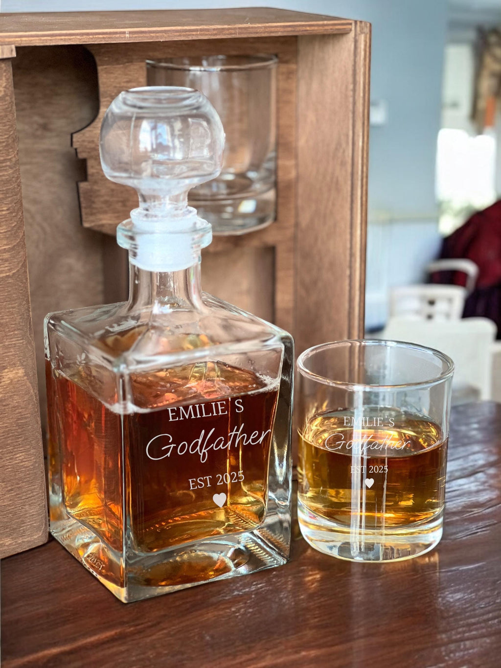 Be My Godfather - Proposal Box with Custom Whiskey Glass, Engraved Gift Set, Padrino Gift, Personalized Whiskey Decanter, Etched Whiskey Set