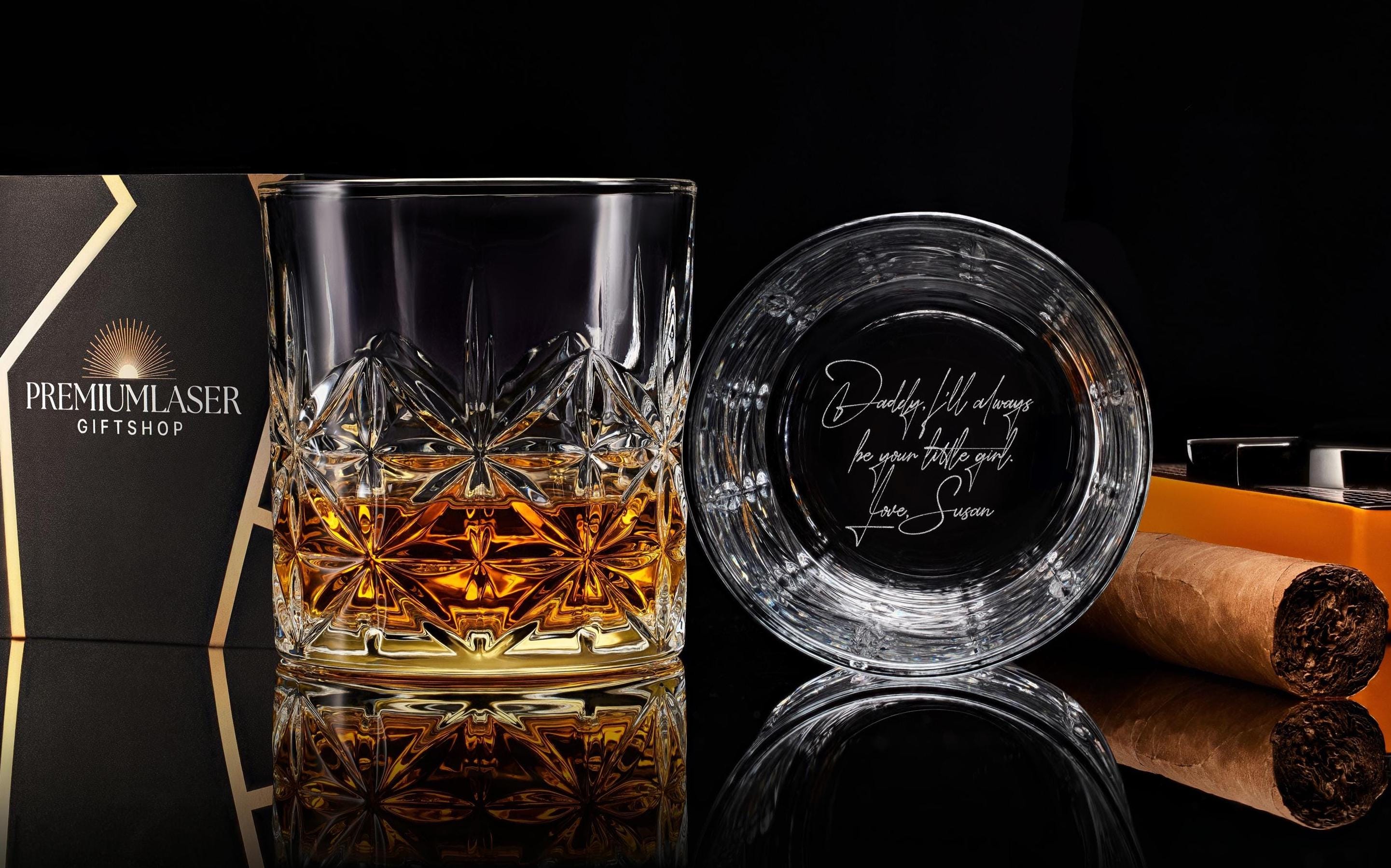 Personalized Whiskey Rock Glass, Father's Day Custom Gift for Husband, Dad, and Him, Handwritten Message on Bottom