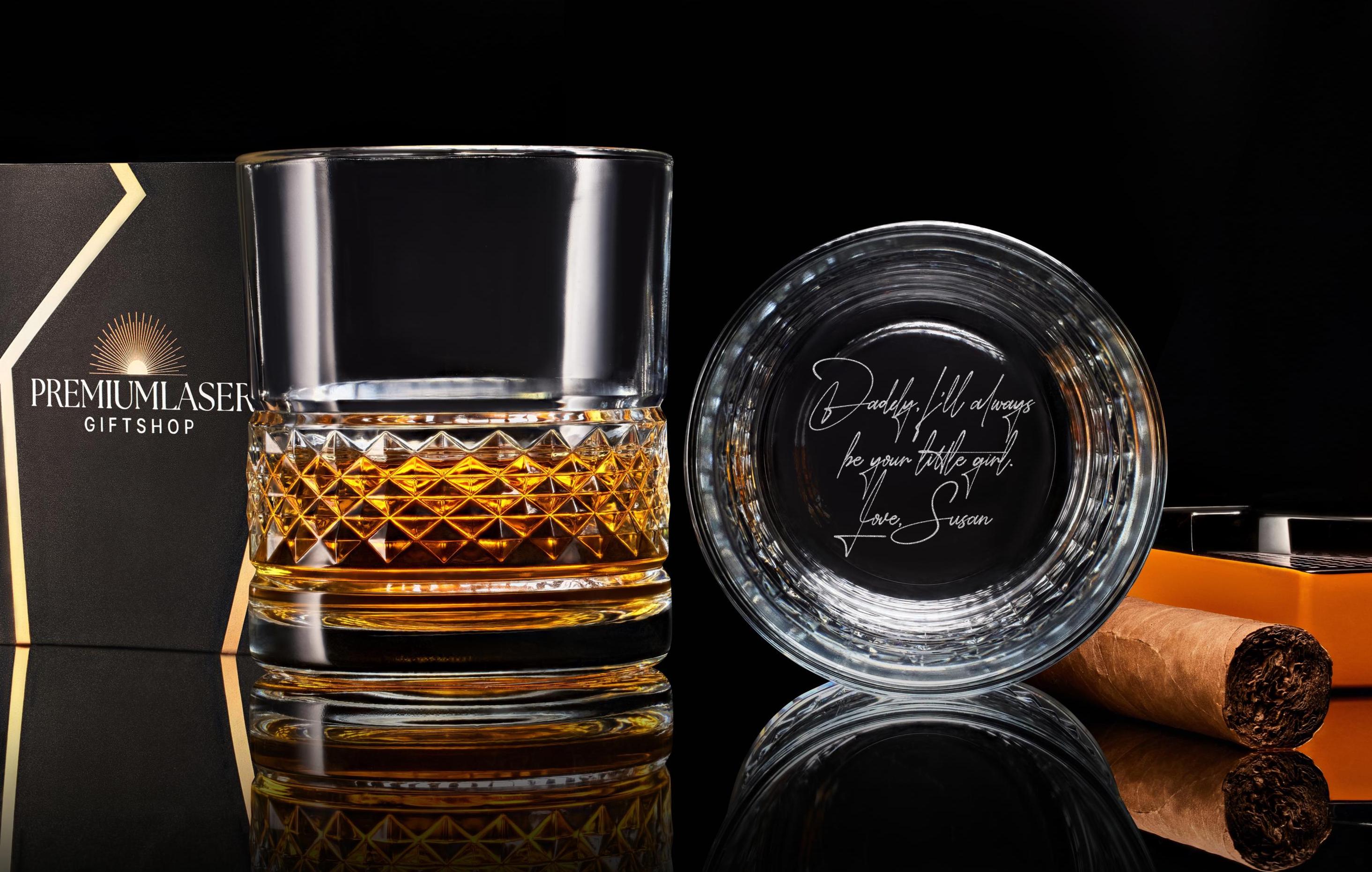 Personalized Whiskey Rock Glass, Father's Day Custom Gift for Husband, Dad, and Him, Handwritten Message on Bottom