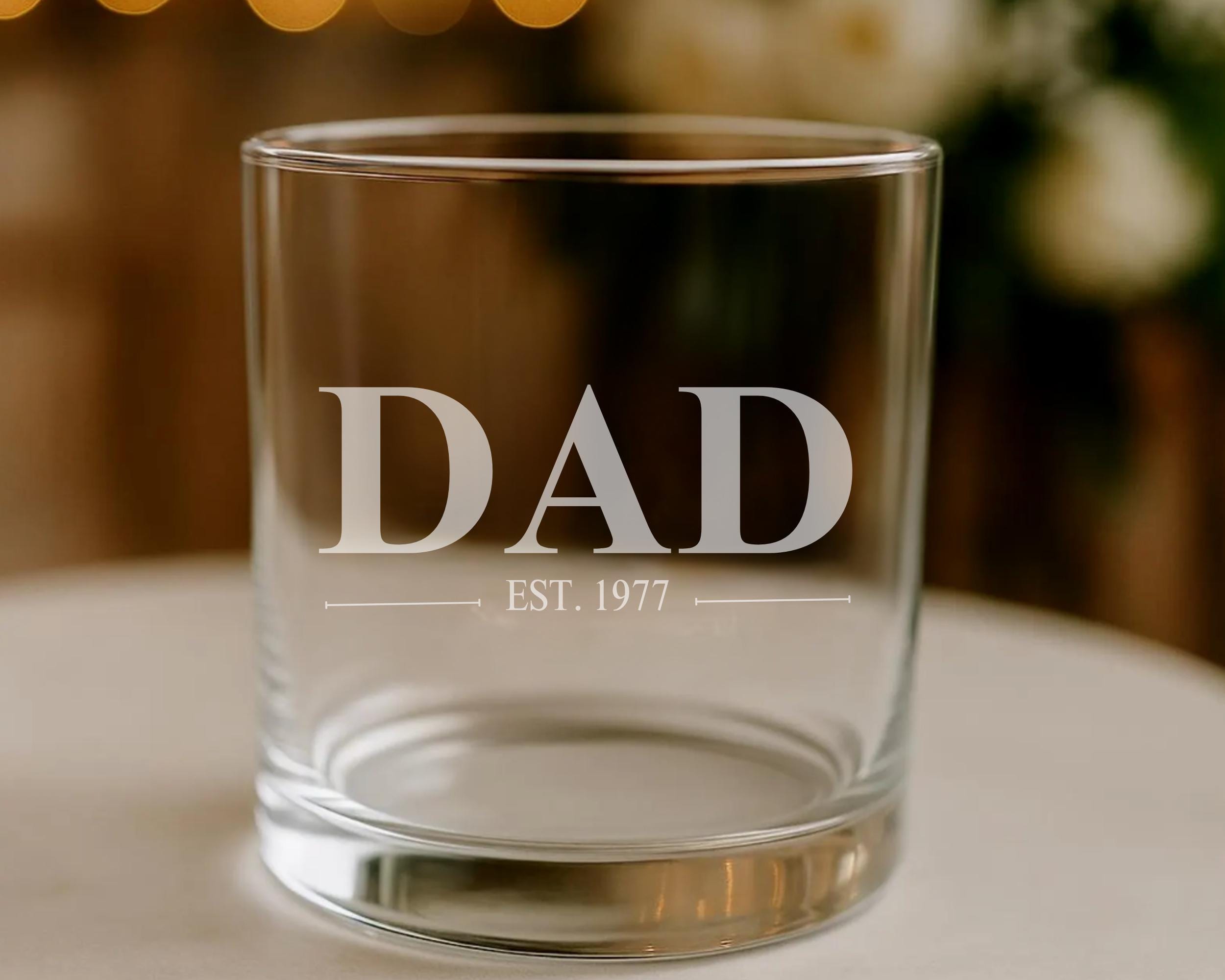Personalized Dad Established YEAR Whiskey Glass - Custom Engraved 10oz Straight Bourbon Glass - Father's Day Gift - Dad's Birthday Gift
