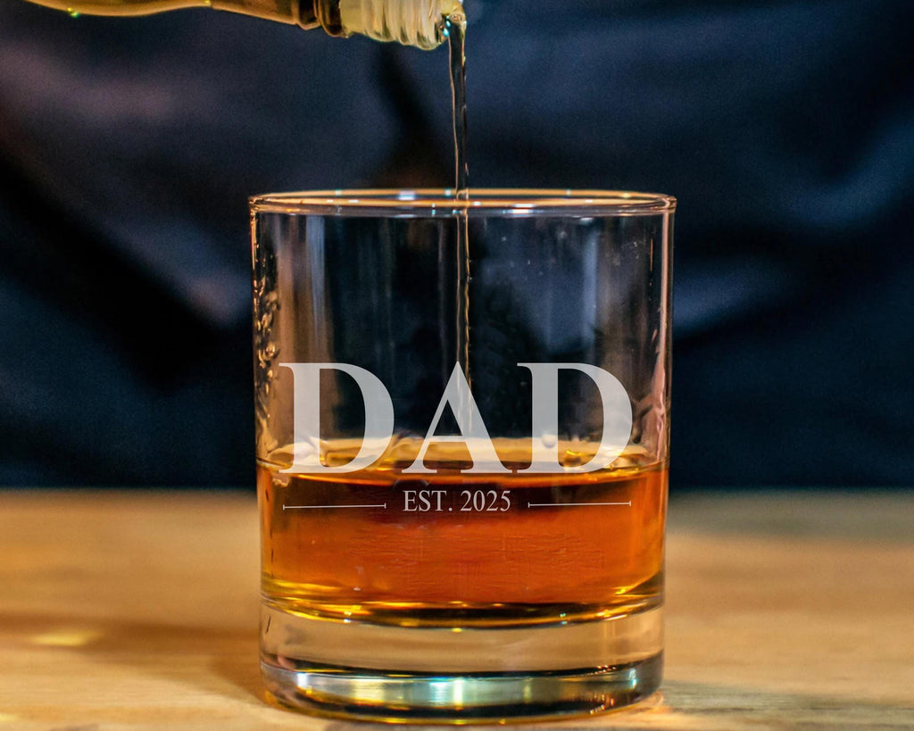 Personalized Dad Established YEAR Whiskey Glass - Custom Engraved 10oz Straight Bourbon Glass - Father's Day Gift - Dad's Birthday Gift
