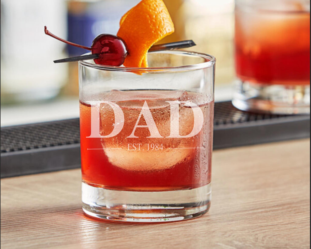Personalized Dad Established YEAR Whiskey Glass - Custom Engraved 10oz Straight Bourbon Glass - Father's Day Gift - Dad's Birthday Gift
