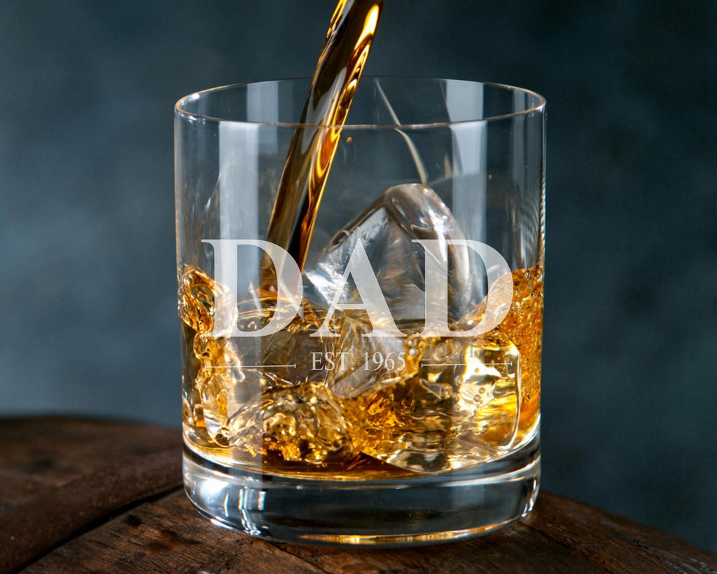 Personalized Dad Established YEAR Whiskey Glass - Custom Engraved 10oz Straight Bourbon Glass - Father's Day Gift - Dad's Birthday Gift