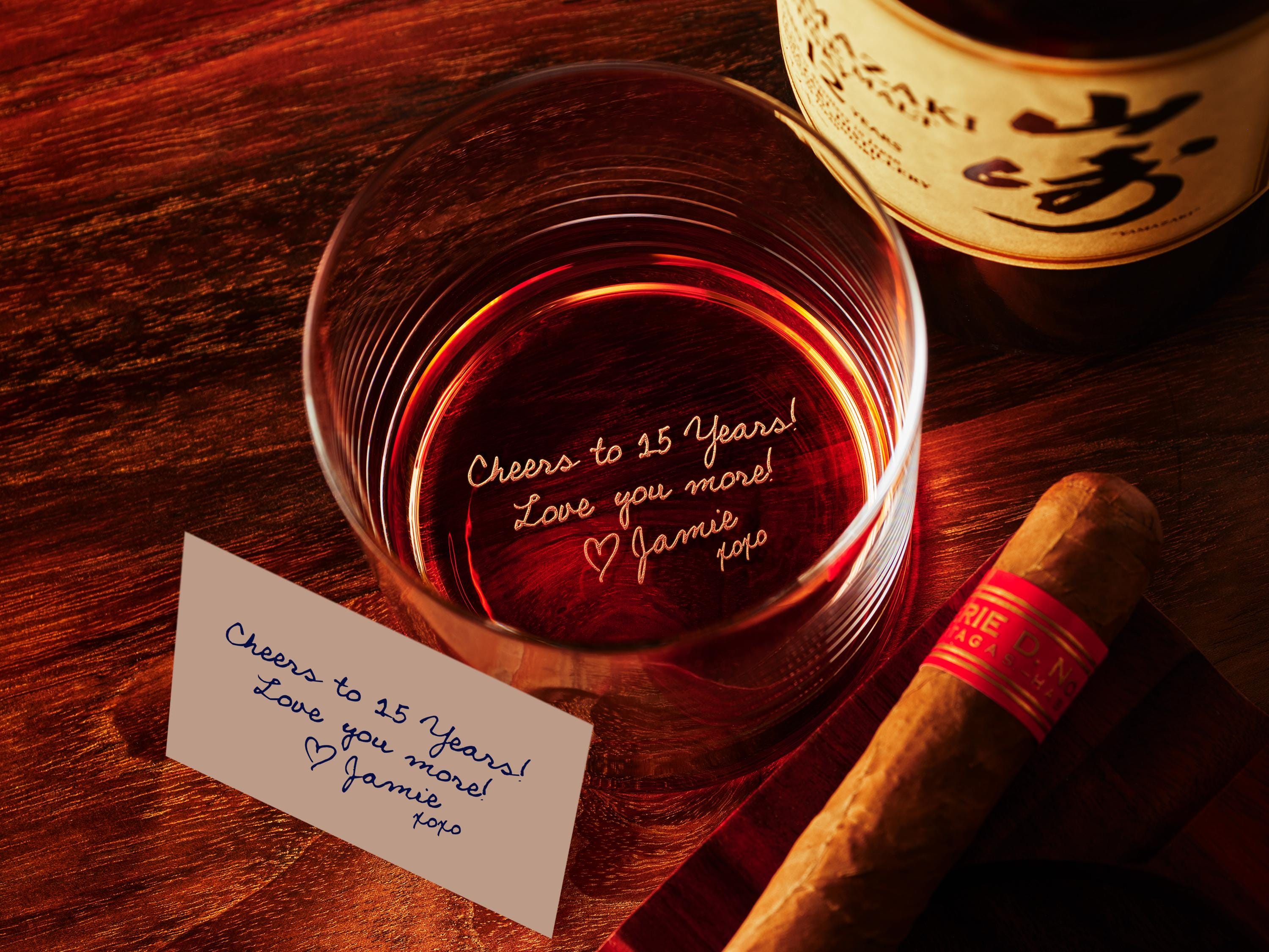 Crystal Whiskey Glasses Personalized Fine European Crystal Handwritten Message Engraved Side and Bottom Secret Note Anniversary Gift for Him
