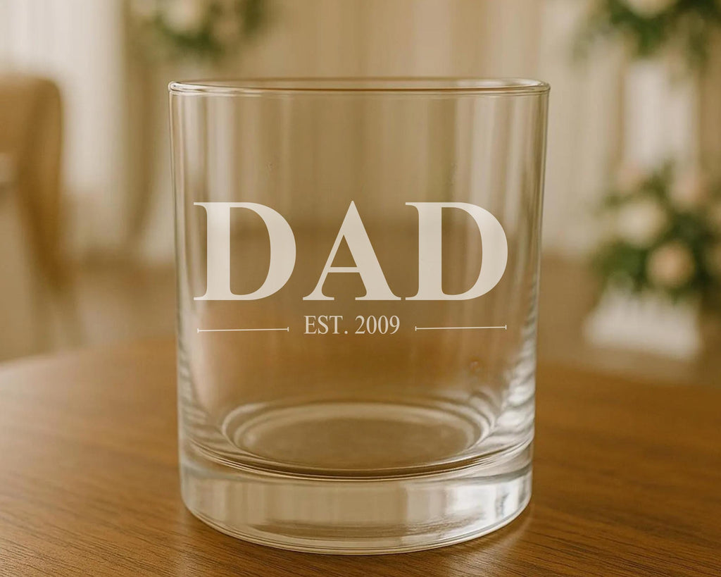 Personalized Dad Established YEAR Whiskey Glass - Custom Engraved 10oz Straight Bourbon Glass - Father's Day Gift - Dad's Birthday Gift