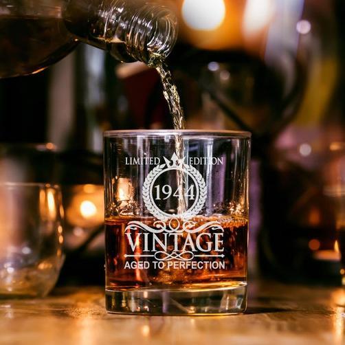 Personalized Vintage Year Whiskey Glass, Custom Limited Edition Aged to Perfection Gift, Birthday Gift for Him, Custom Year Glass for Dad