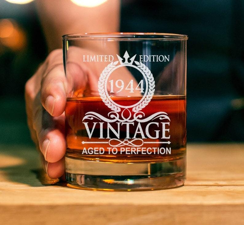 Personalized Vintage Year Whiskey Glass, Custom Limited Edition Aged to Perfection Gift, Birthday Gift for Him, Custom Year Glass for Dad
