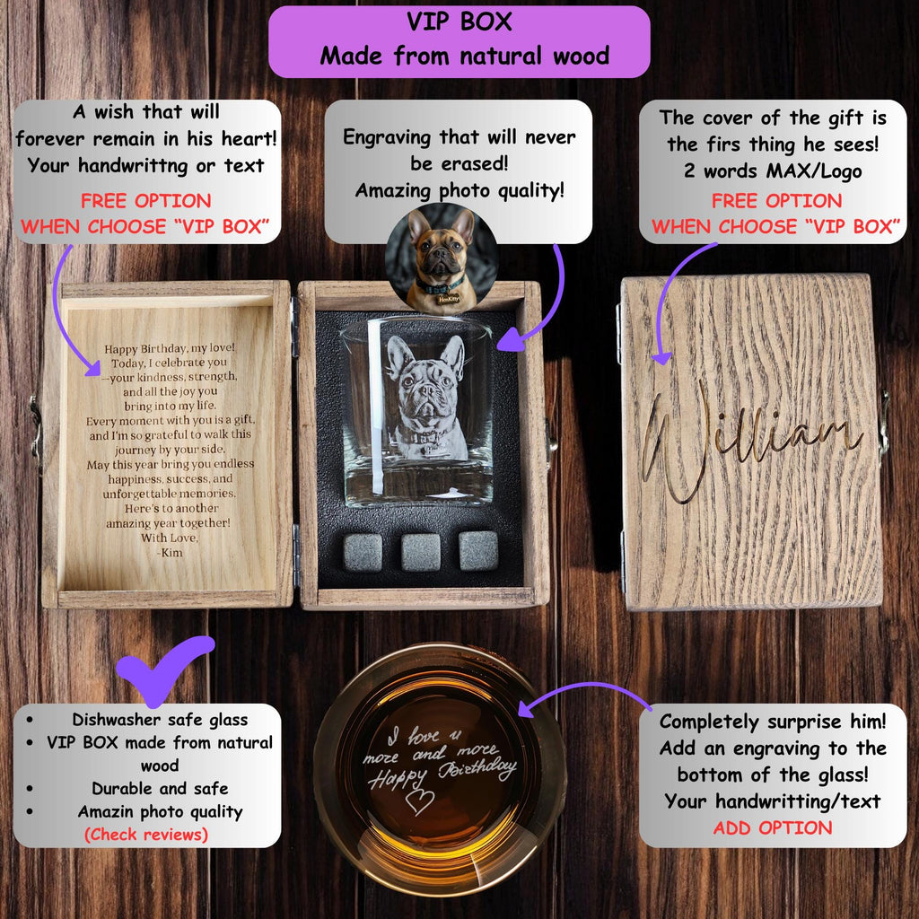 Personalized Photo on Whiskey Glass - Custom Engraving Photo on Whiskey Glass - Engrave Your Handwritten Gift Message with Photo on Glass